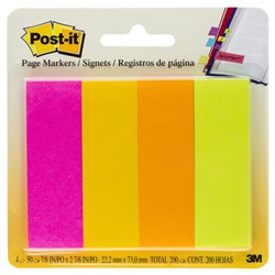 Post-It Page Markers 22x73mm Neon Assorted 50 Sheet Pad Pack Of 4