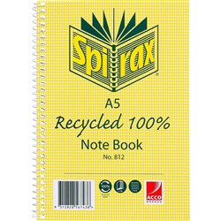 Spirax 812 Recycled 100% Notebook A5 Ruled 120 Pages Side Opening BOX5