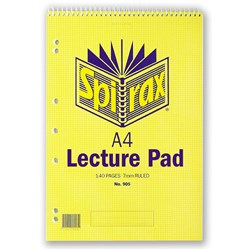 Spirax 905 Lecture Book A4 Ruled 140 Page Spiral Binding Top Opening BOX10