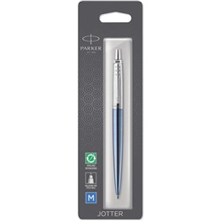 Parker Jotter Ballpoint Pen Waterloo Blue Chrome Trim Blue Refill