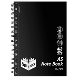 SPIRAX NOTEBOOK PLASTIC P570 A5 200 Page Side Opening Black Pack of 5